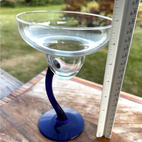 Vintage COBALT BLUE LIBBY BRAVURA MARGARITA GLASSES CURVED STEM set of 3 - Picture 2 of 7